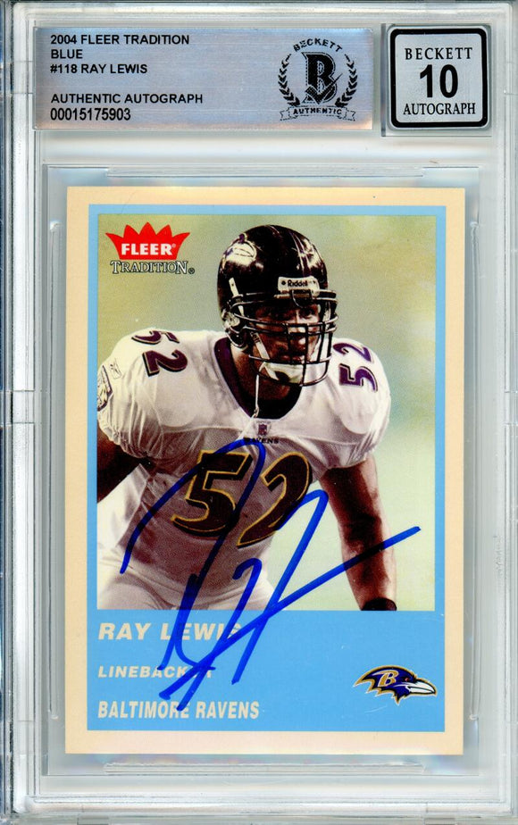 2004 Fleer Tradition Blue #118 Ray Lewis Baltimore Ravens BAS Autograph 10  Image 1