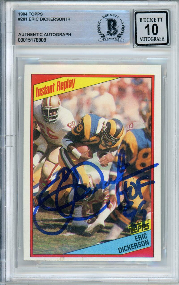 1984 Topps #281 Eric Dickerson Instant Replay Rams BAS Autograph 10 Image 1