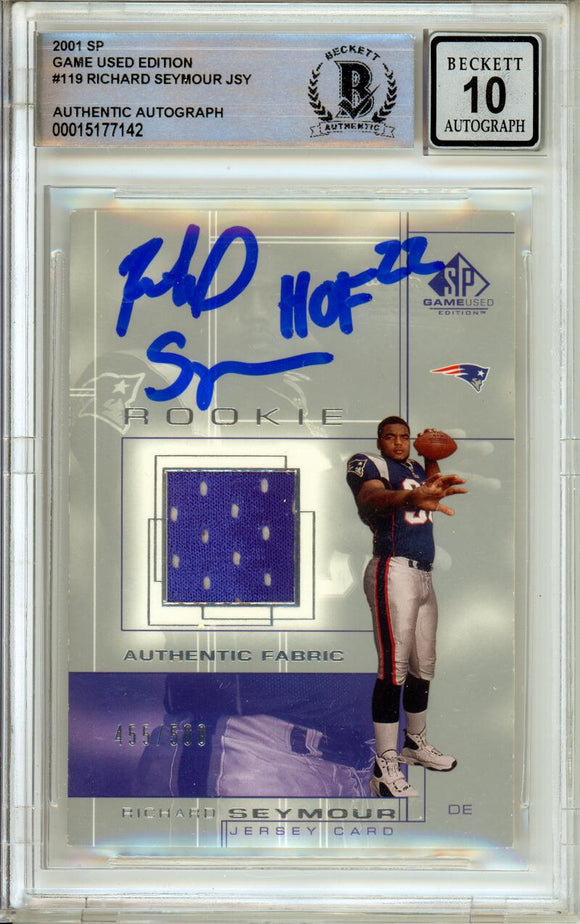 2001 Upper Deck SP Game Used Edition #119 Richard Seymour RC Patriots BAS Autograph 10  Image 1