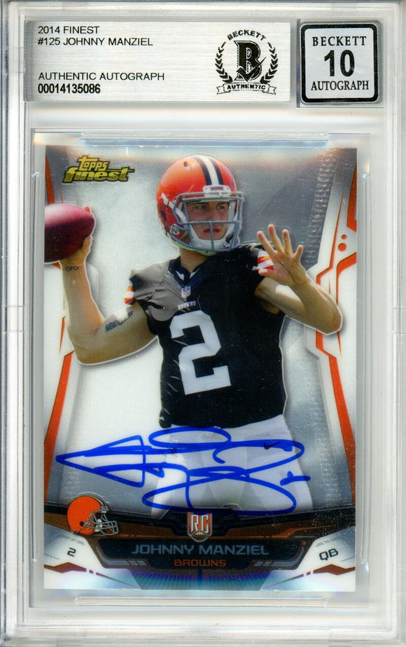 2014 Topps Finest #125 Johnny Manziel RC Cleveland Browns BAS Autograph 10  Image 1