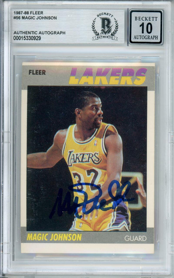 1987-88 Fleer #56 Magic Johnson Los Angeles Lakers BAS Autograph 10  Image 1