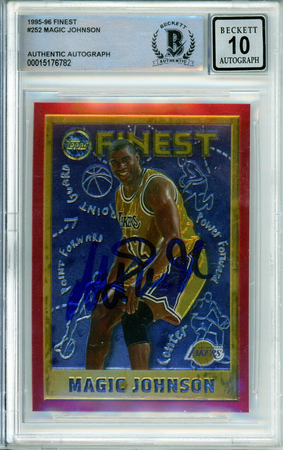 1995-96 Topps Finest #252 Magic Johnson Los Angeles Lakers BAS Autograph 10  Image 1