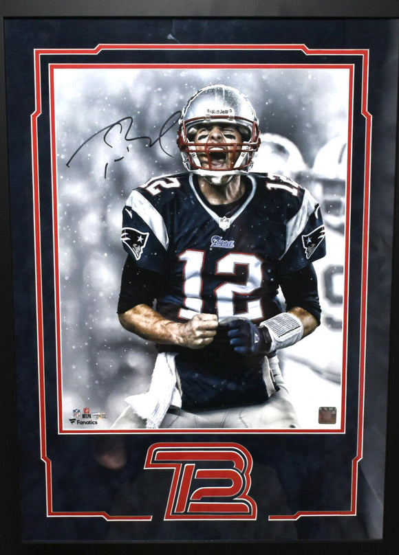 Tom Brady Autographed New England Patriots 16X20 Framed Celebration Photo - Fanatics/LOA *Black Image 1
