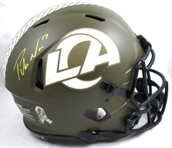 Puka Nacua Autographed Los Angeles Rams F/S Salute to Service Speed Authentic Helmet - Fanatics *Yellow Image 1