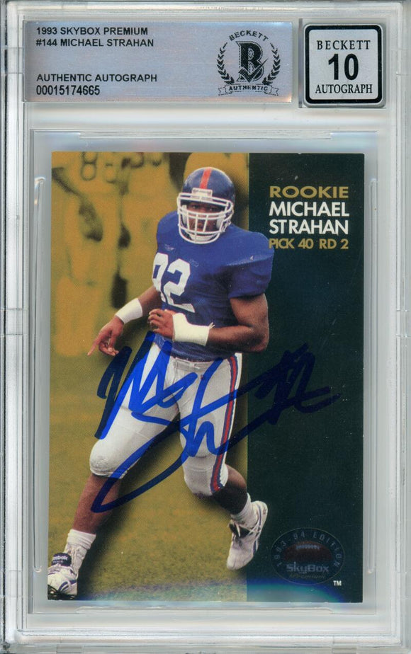 1993 Skybox Premium #144 Michael Strahan RC New York Giants BAS Autograph 10  Image 1