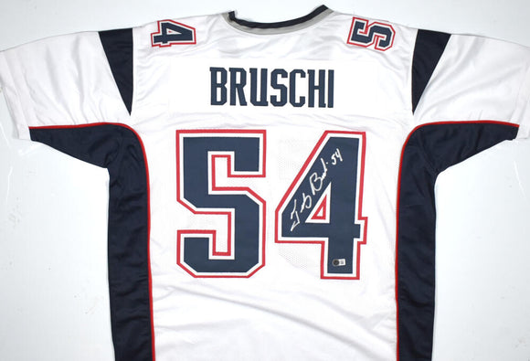 Tedy Bruschi Autographed White Pro Style Jersey-Beckett W Hologram *Silver *Up Image 1