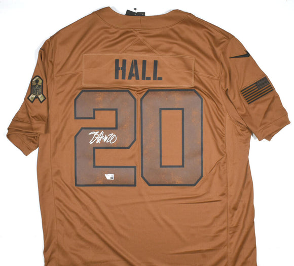 Breece Hall Autographed New York Jets Nike Salute to Service Limited Jersey - Fanatics *Silver Image 1