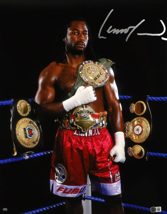 Lennox Lewis Autographed 16x20 with Belts Photo- Beckett W Hologram *Silver Image 1