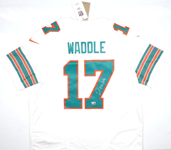 Jaylen Waddle Autographed Miami Dolphins White Nike Vapor Limited Jersey - Fanatics *Silver Image 1