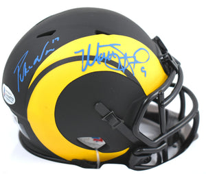 Matthew Stafford Puka Nacua Autographed Los Angeles Rams Eclipse Speed Mini Helmet- BAS Fanatics *Blue Image 1