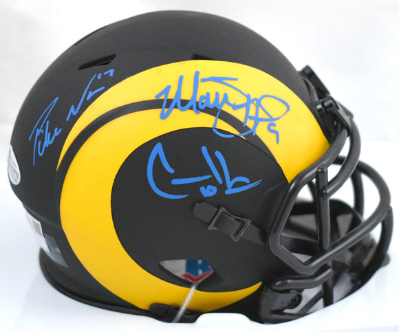 Matthew Stafford Puka Nacua Cooper Kupp Autographed Los Angeles Rams Eclipse Speed Mini Helmet- BAS Fanatics *Blue Image 1