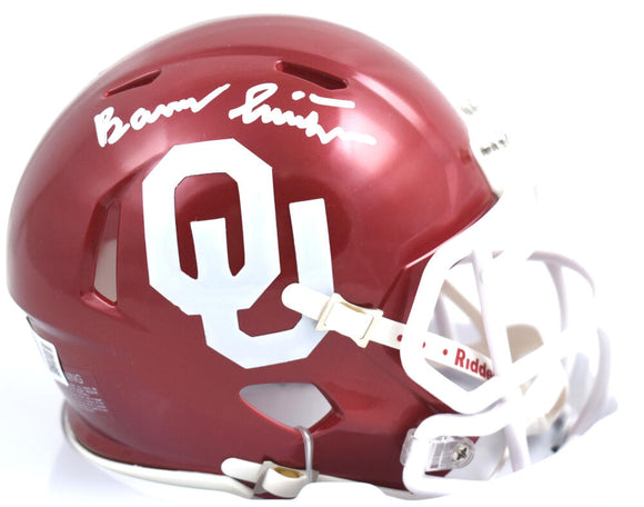 Barry Switzer Autographed Oklahoma Sooners Riddell Speed Mini Helmet- Beckett W Hologram *White Image 1