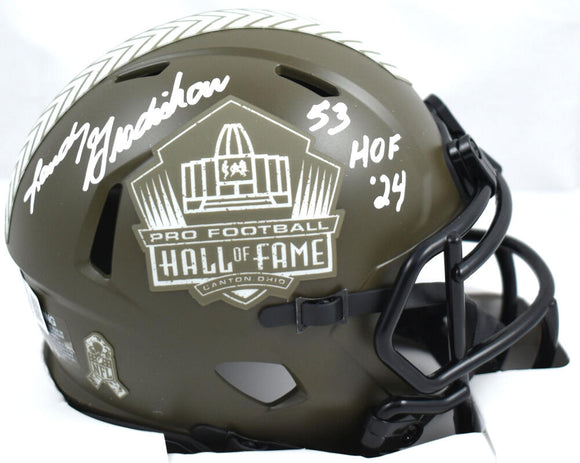 Randy Gradishar Autographed Denver Broncos Salute to Service Speed Mini Helmet w/HOF - Beckett W Hologram *White Image 1