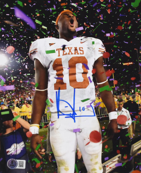 Vince Young Autographed Texas Longhorns 8x10 Confetti Photo - Beckett W Hologram *Blue Image 1