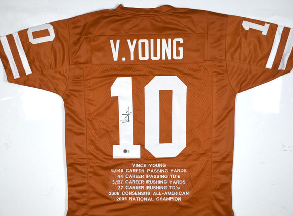 Vince Young Autographed Orange College Style STAT Jersey - Beckett W Hologram *Black Image 1