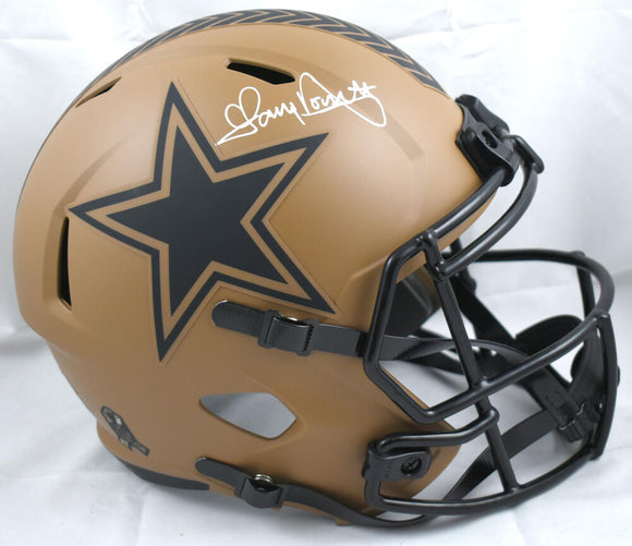 Tony Dorsett Autographed Dallas Cowboys F/S Salute to Service Speed Helmet - Beckett W Hologram *White Image 1
