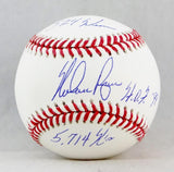 Nolan Ryan Autographed Rawlings OML Baseball W/ 3 Inscriptions- AIV Hologram