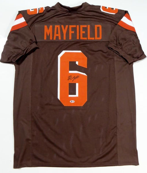 Baker offers Mayfield Autographed Red Pro style Football Jersey (Beckett)