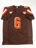 Baker Mayfield Autographed Brown Pro Style Jersey- Beckett W *Black *6 DBL ST