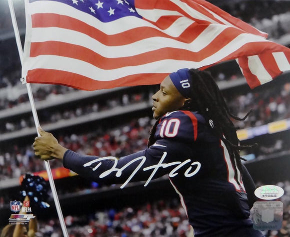 DeAndre Hopkins Signed Texans 8x10 w/ Flag PF Photo- JSA W Auth *White