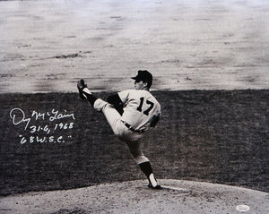 Denny McLain Autographed 16x20 B&W Pitching Photo- JSA W Auth