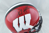 Derek Watt Signed Wisconsin Red W/ Black Stripe Schutt Mini Helmet- JSA W Auth