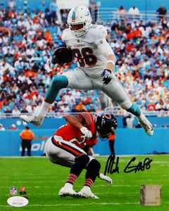 Mike Gesicki Signed Miami Dolphins 8x10 Hurdling Vs. Bears PF Photo- JSA W Auth