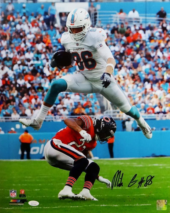 Mike Gesicki Signed Miami Dolphins 16x20 Hurdling Vs. Bears PF Photo- JSA W Auth