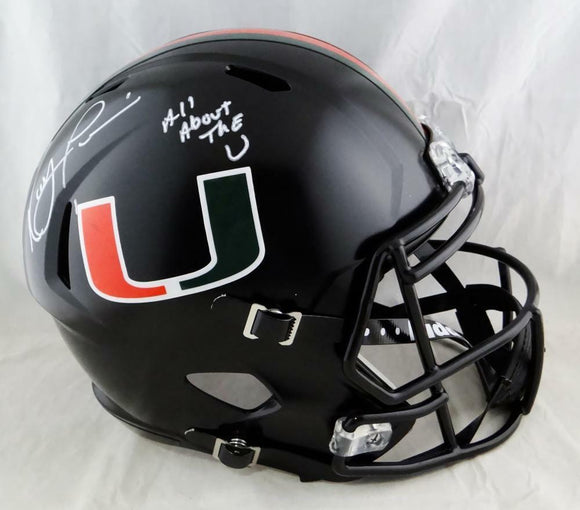 Ray Lewis Autographed Miami Black Riddell F/S Speed Helmet w/Insc - Beckett Auth