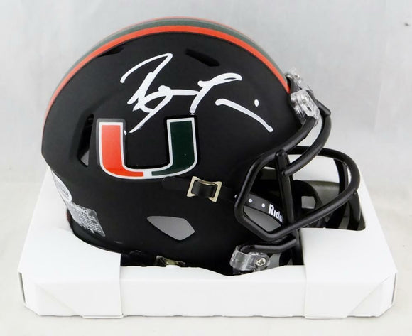 Ray Lewis Signed Miami Hurricanes Black Riddell Speed Mini Helmet- Beckett Auth