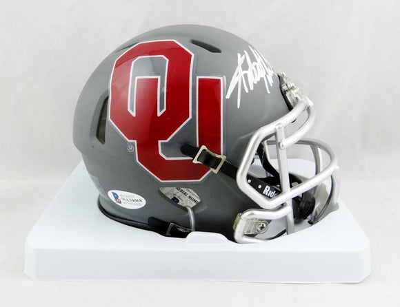 Adrian Peterson Signed Oklahoma Sooners AMP Mini Helmet - Beckett Auth *White