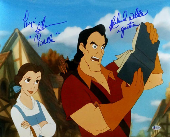 Richard White/Paige O'Hara Signed Gaston & Belle 16x20 Photo- Beckett Auth *Blue