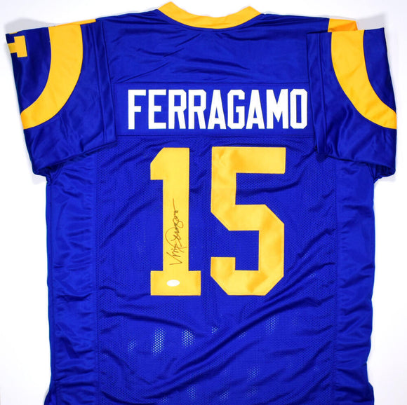 Vince Ferragamo Autographed Blue Pro Style Jersey -  JSA W Auth *1