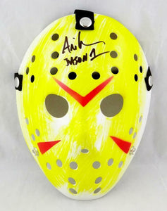 Ari Lehman Signed Friday The 13th Yellow Jason Mask w/ Jason 1 - Beckett Auth