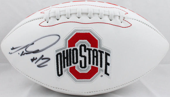 Denzel Ward Autographed Ohio State Buckeyes Logo Football- Beckett Auth *Black