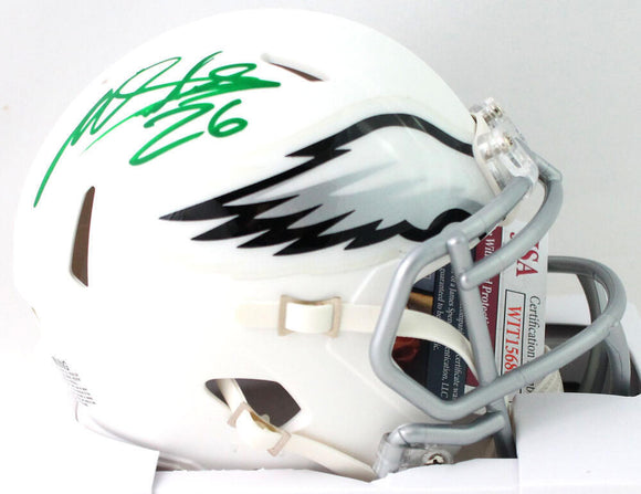 Miles Sanders Autographed Eagles Flat White Mini Helmet- JSA W Auth *Green