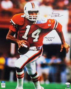 Vinny Testaverde Signed Hurricanes 16x20 Running FP Photo w/ Heisman- JSA W Auth