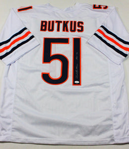 Dick Butkus Autographed White Pro Style Jersey w/ HOF - JSA W Auth *1