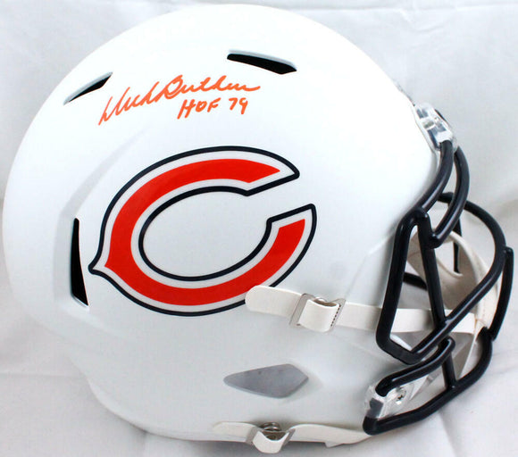 Dick Butkus Signed Chicago Bears F/S Flat White Speed Helmet w/ HOF - JSA W Auth