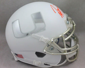 Ray Lewis Signed Miami Hurricanes White Schutt Mini Helmet- Beckett Auth *Orange