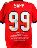 Warren Sapp Autographed Red Pro Style STAT Jersey w/ HOF- Beckett W *Black