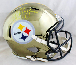juju smith schuster autographed mini helmet JuJu Smith-Schuster Signed Steelers F/S Chrome Speed Helmet