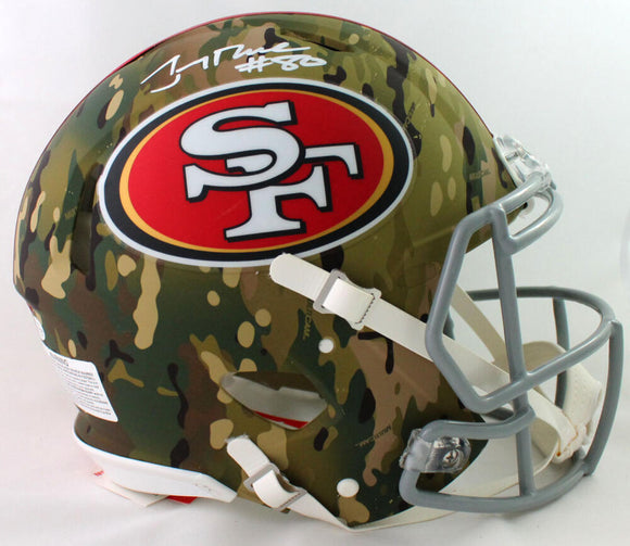 Jerry Rice Autographed SF 49ers F/S Camo Speed Authentic Helmet - Beckett W Auth