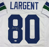 Steve Largent Autographed White Pro Style Jersey w/ HOF - Beckett W Auth *8