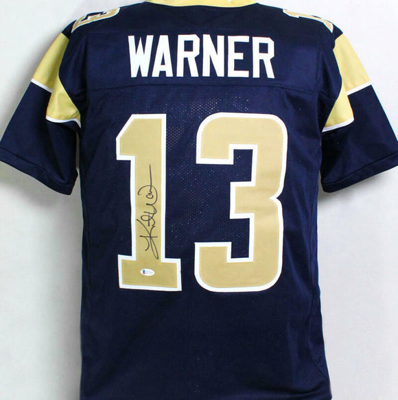 Kurt Warner Autographed Blue/Gold Pro Style Jersey - Beckett W *Black *1