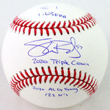 Shane Bieber Autographed Rawlings OML Baseball w/ 4 Insc - Beckett W Holo *Blue