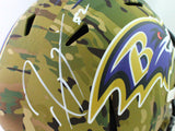 Ray Lewis Autographed Ravens F/S Camo Helmet- Beckett Witness *White