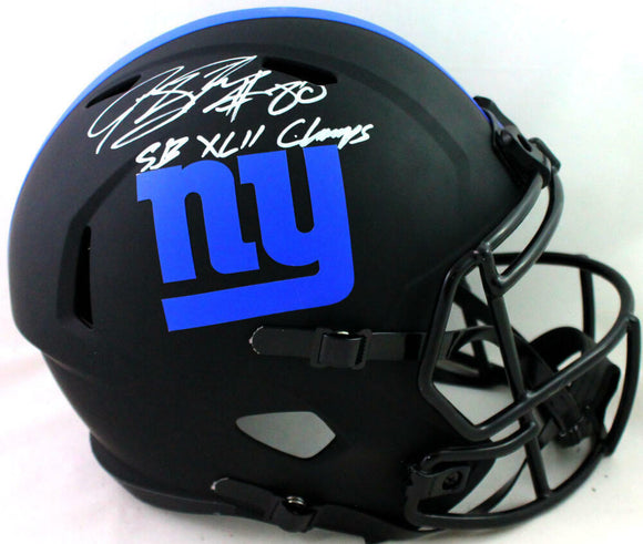 Jeremy Shockey Signed NY Giants F/S Eclipse Helmet w/ Insc -Beckett Witness *Wh