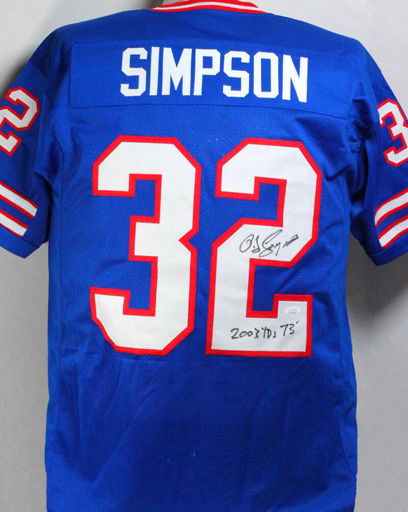 O. J. Simpson Autographed Blue Pro Style Jersey W/ Insc- JSA W *MB2