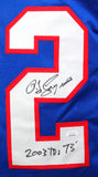 O. J. Simpson Autographed Blue Pro Style Jersey W/ Insc- JSA W *MB2